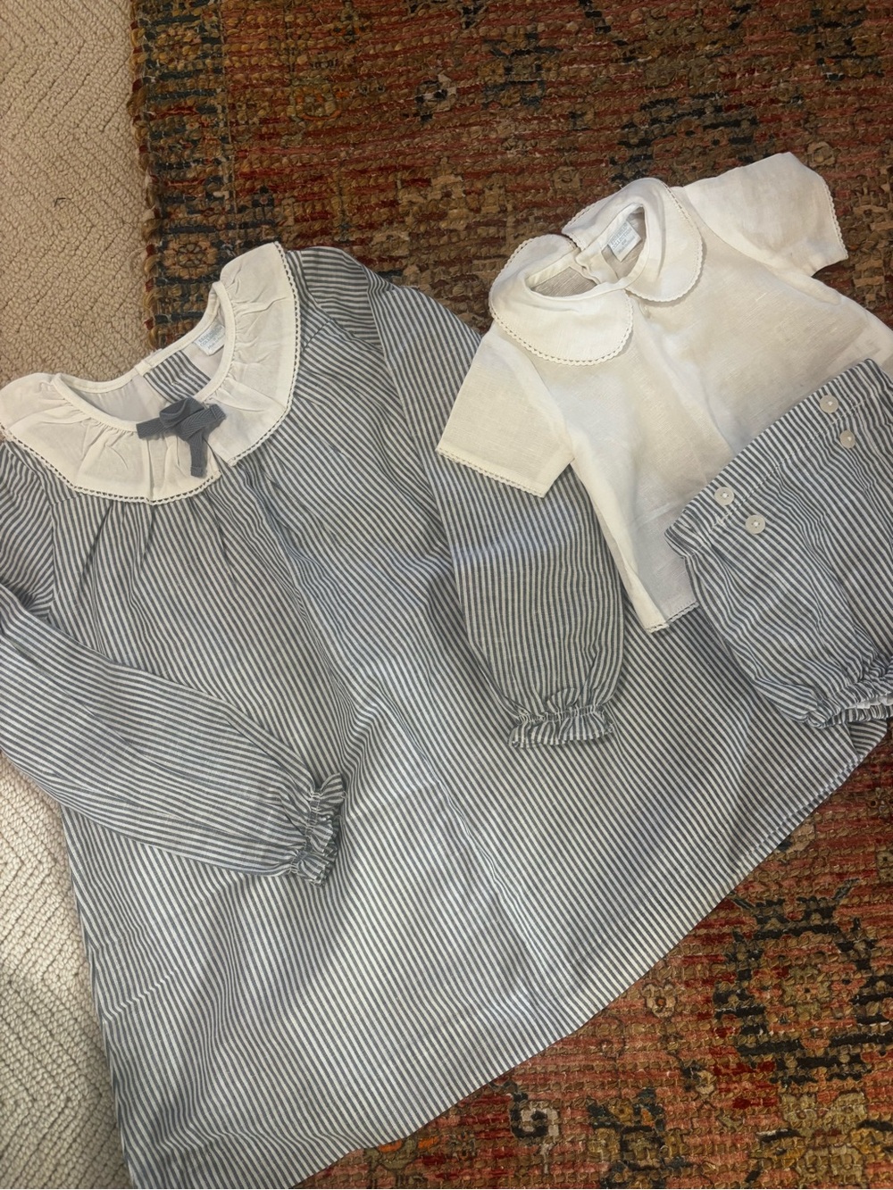 Edgehill Collection Blue and White Striped Girls Dress and Matching Infant Set